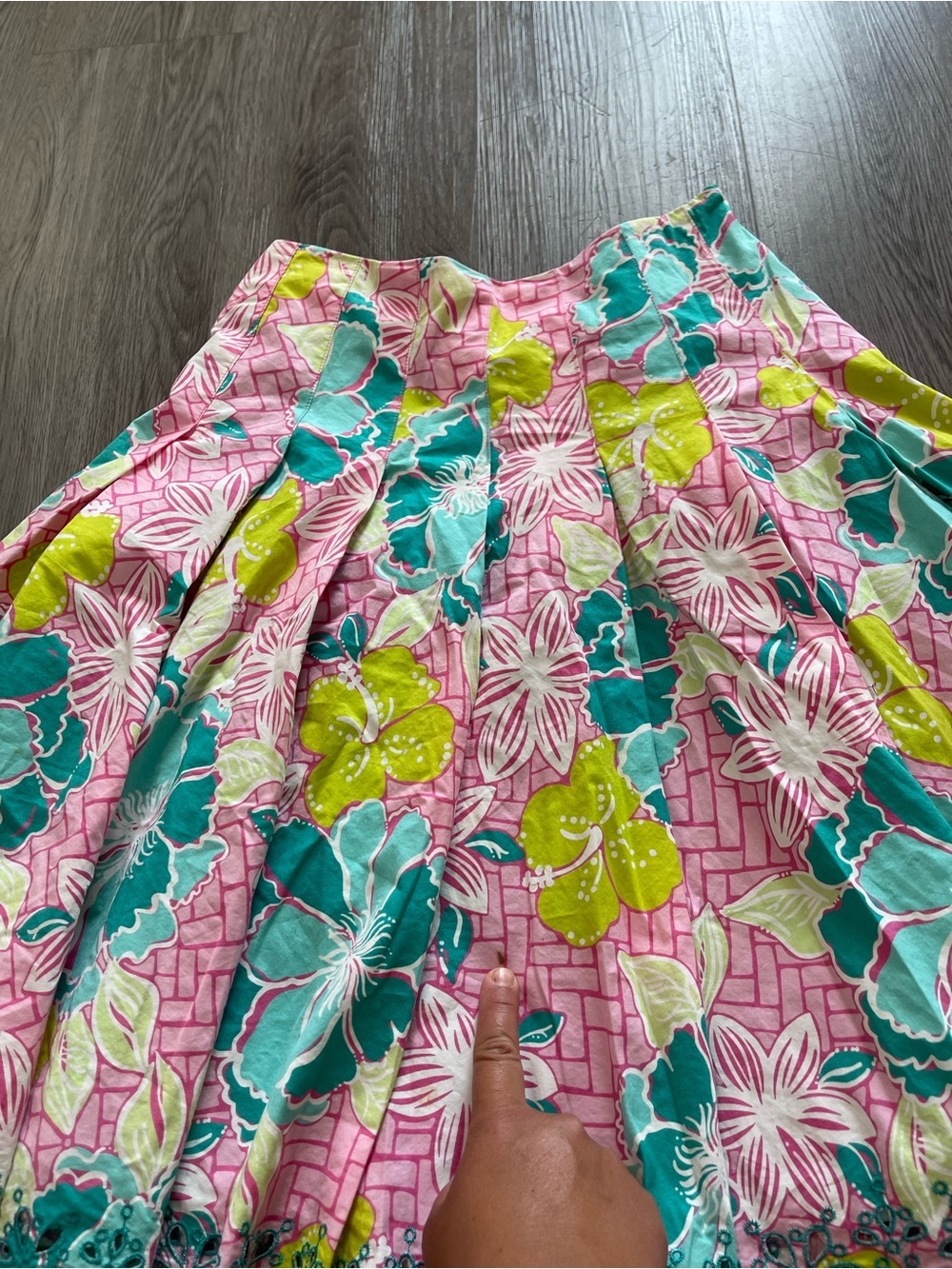 Lily Pulitzer Floral A-Line Cotton Skirt in Pink & Teal - Picture 2 of 6